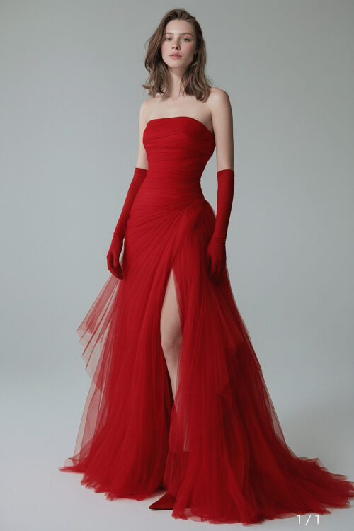 Scarlet Tulle Strapless Couture Dress