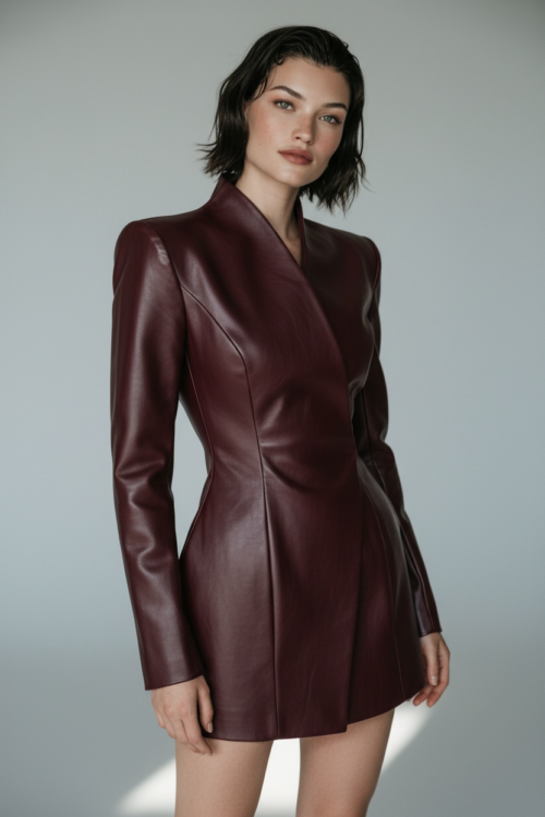 Structured Leather Mini Blazer Silhouette Dress