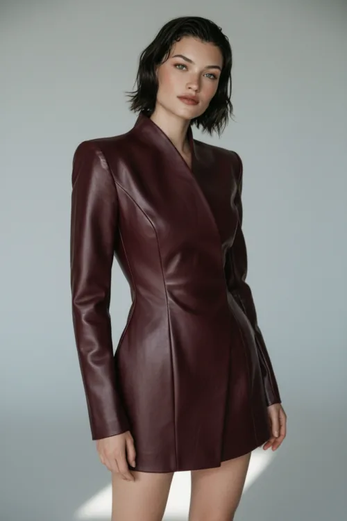 Structured Leather Mini Blazer Silhouette Dress