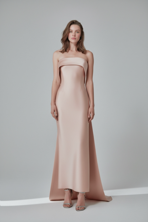Blush Satin Strapless Column Dress