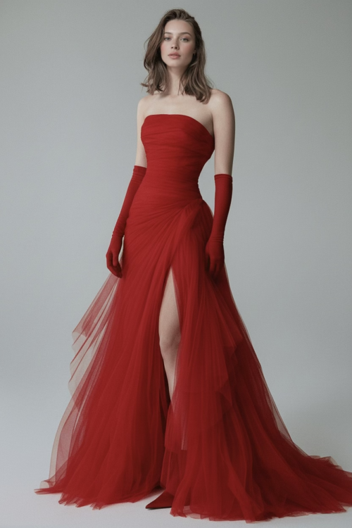 Scarlet Tulle Strapless Couture Dress