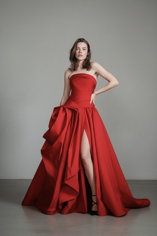 Sculpted Red Dramatic Slit Dress