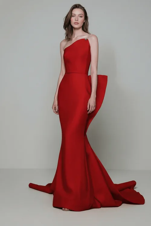 Scarlet One Shoulder Sculpted Couture Dress