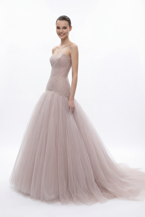 Strapless Draped Tulle Mermaid Dress with Soft Volume Skirt