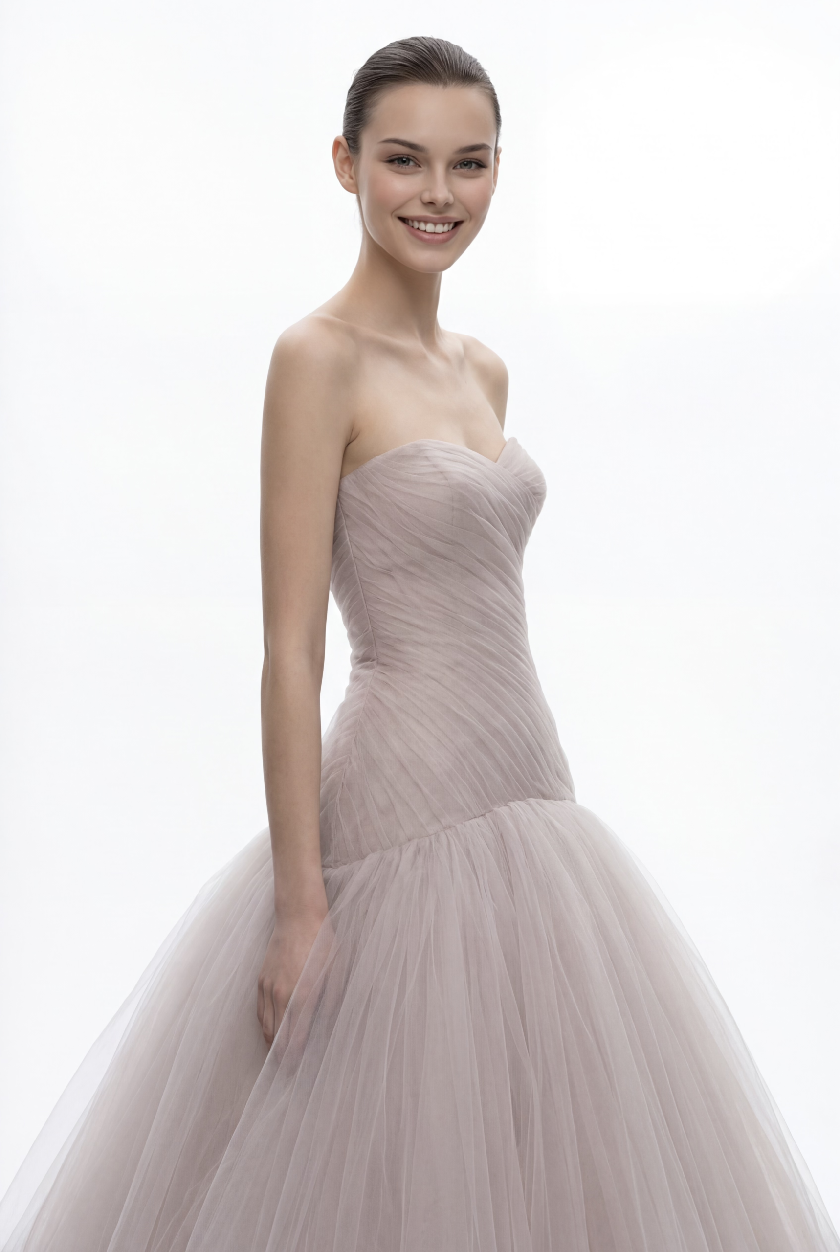 NCC130B Strapless Draped Tulle Mermaid Dress with Soft Volume Skirt - 2