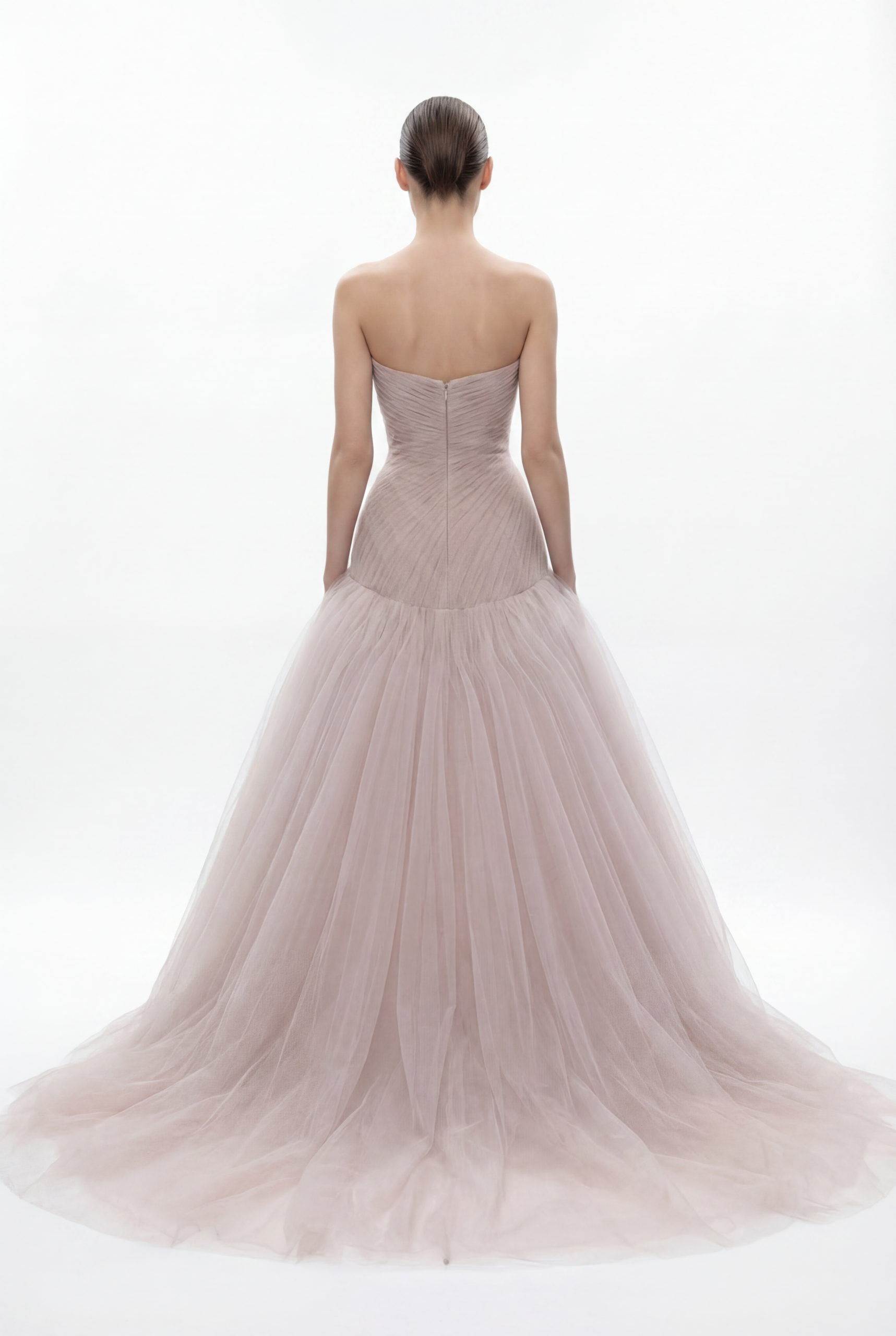 NCC130C Strapless Draped Tulle Mermaid Dress with Soft Volume Skirt - 3