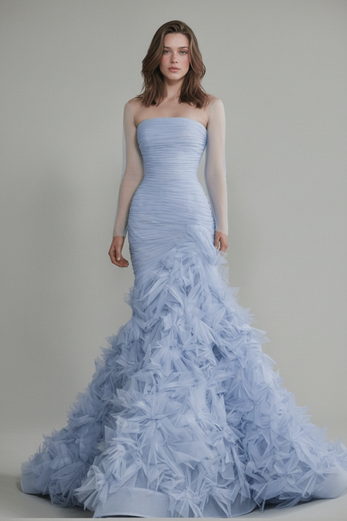 Strapless Ruched Mermaid Dress with Voluminous Tulle Skirt