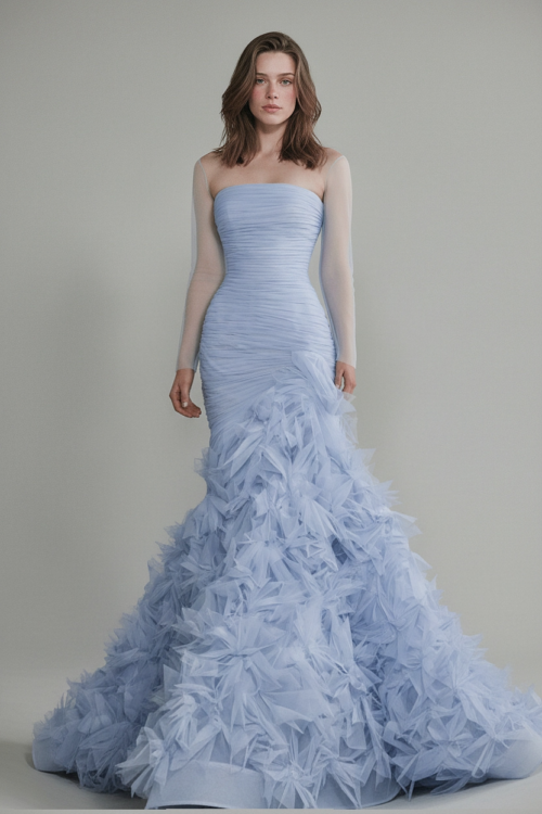 Strapless Ruched Mermaid Dress with Voluminous Tulle Skirt