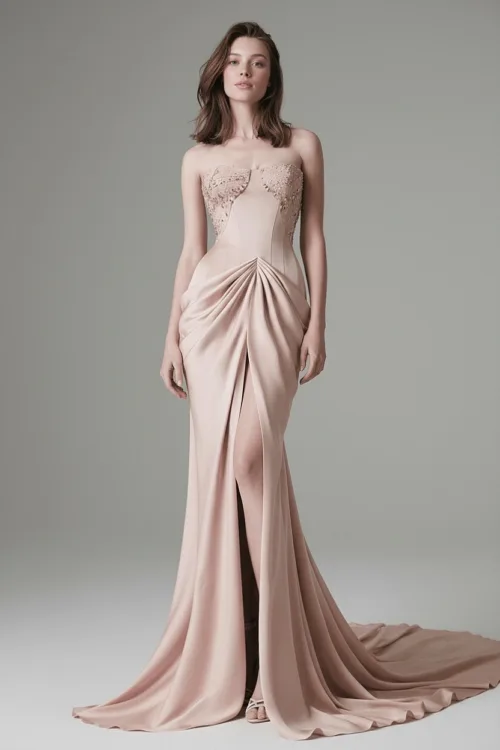 Sculpted Draped Strapless Evening Dress