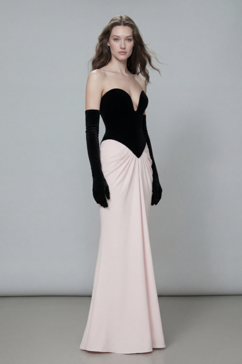 Black Corset Dress with Soft Draped Skirt