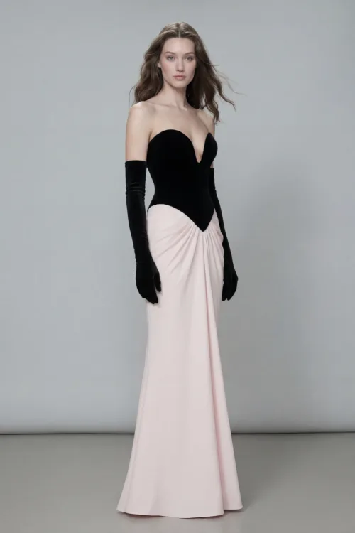 Black Corset Dress with Soft Draped Skirt