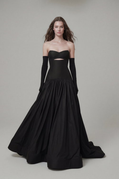 Black Strapless Ball Gown with Gloves