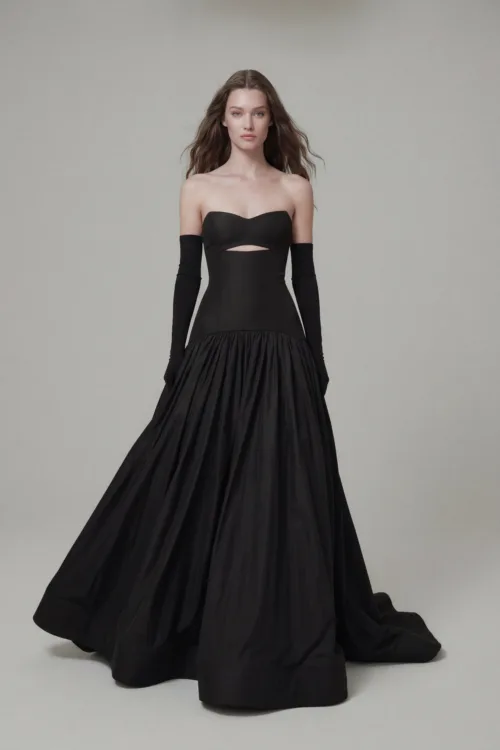 Black Strapless Ball Gown with Gloves