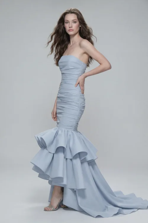 Strapless Ruffled Mermaid Evening Dress