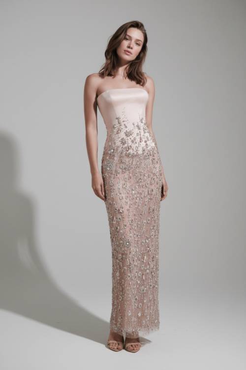 Hand Embellished Strapless Dress