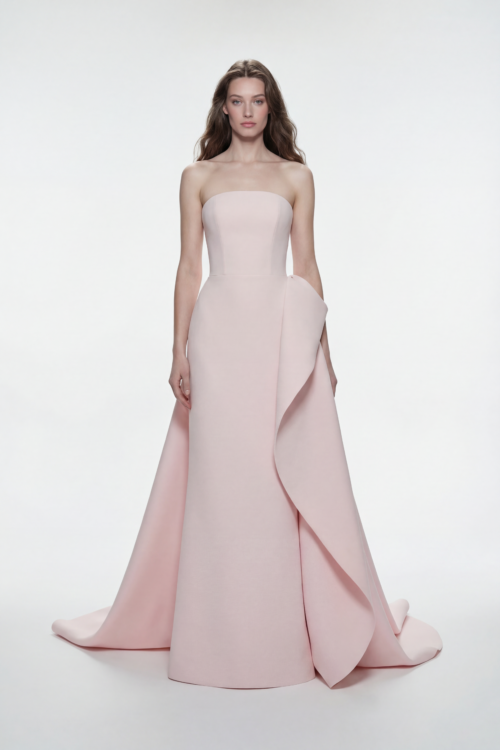 Strapless Sculpted Ruffle Evening Dress