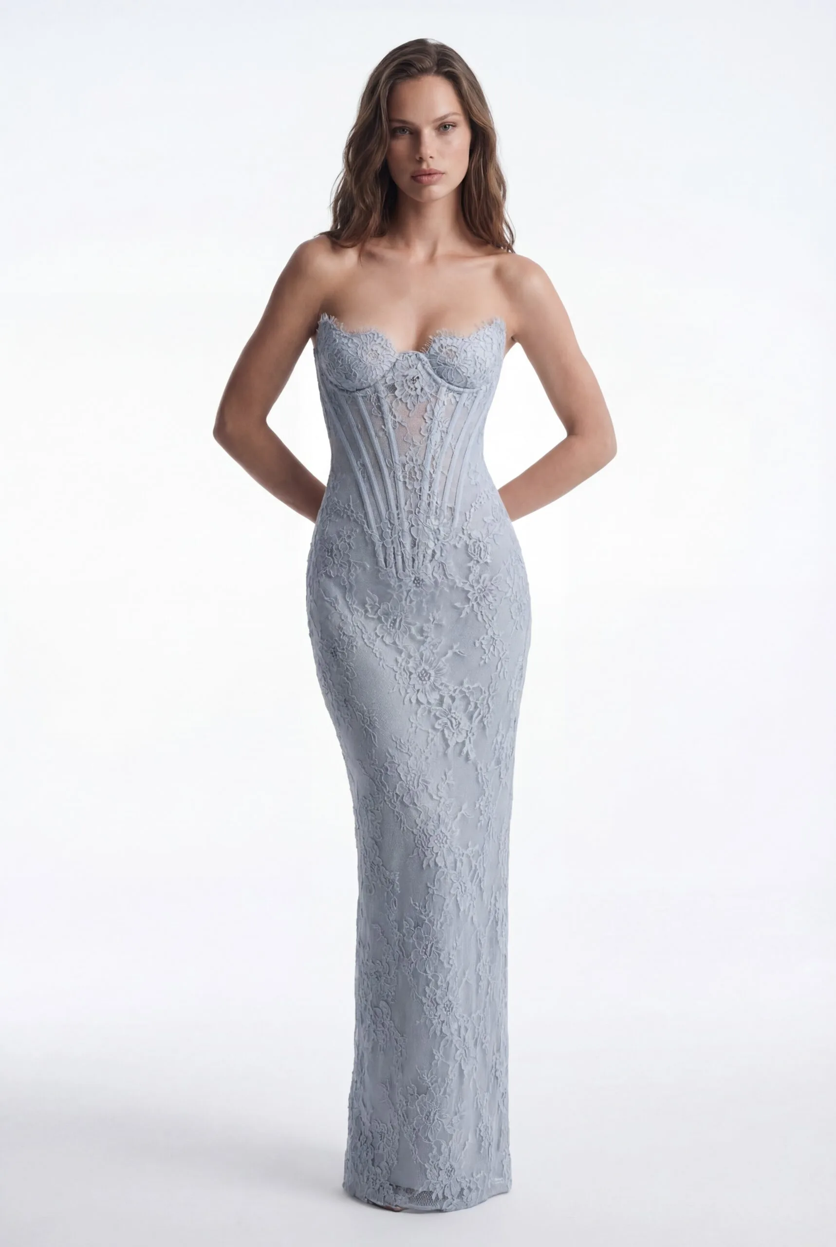 Sculpted Lace Corset Straight Cut Long Dress - 2