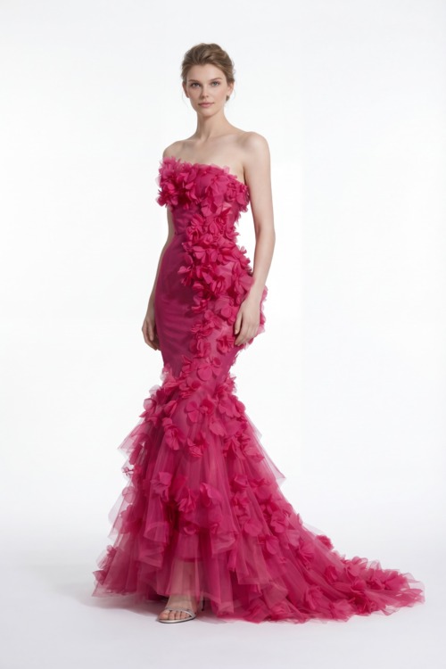 Strapless 3D Floral Embellished Mermaid Dress