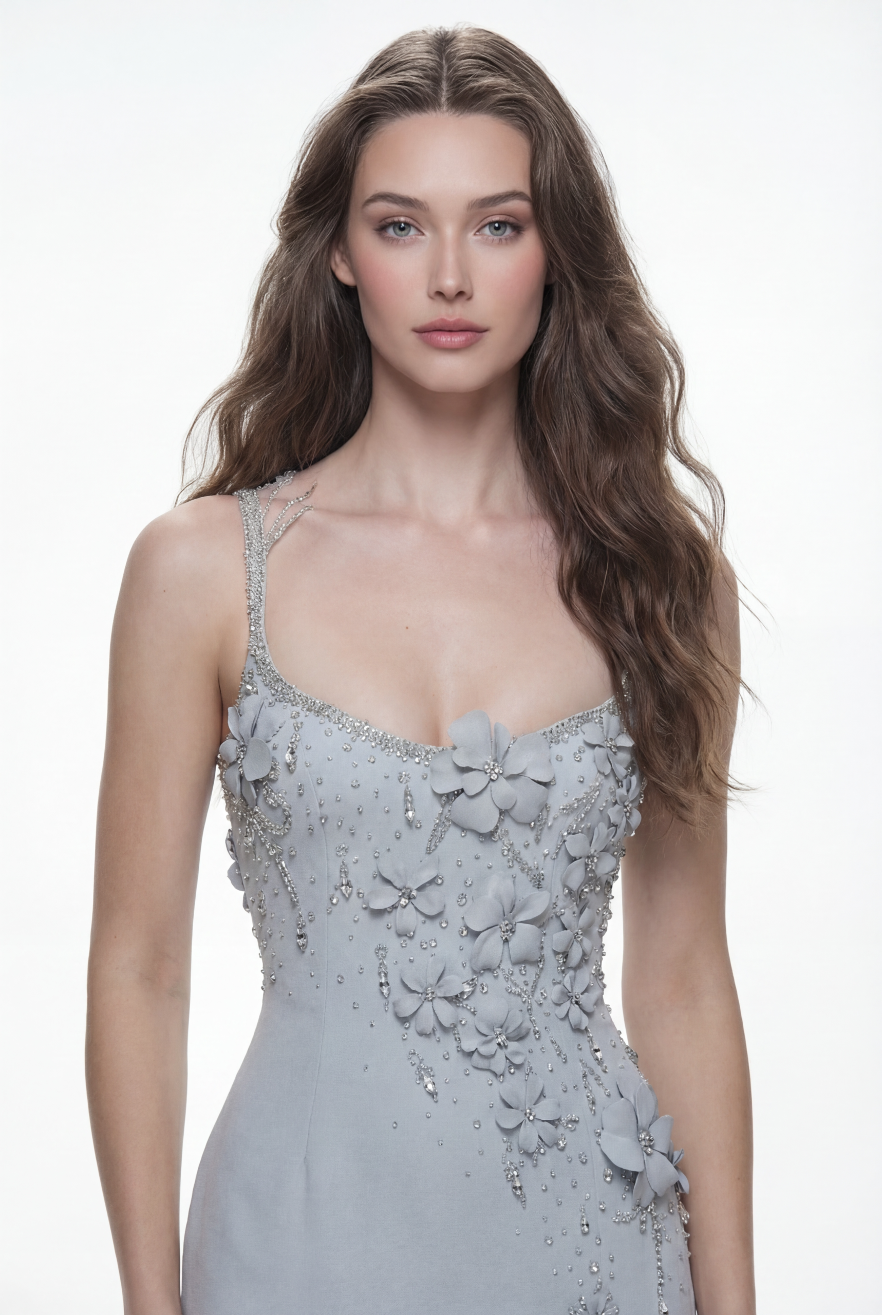 NCC224B One Shoulder Floral Embellished Dress with Crystal Beading Detailing - 4