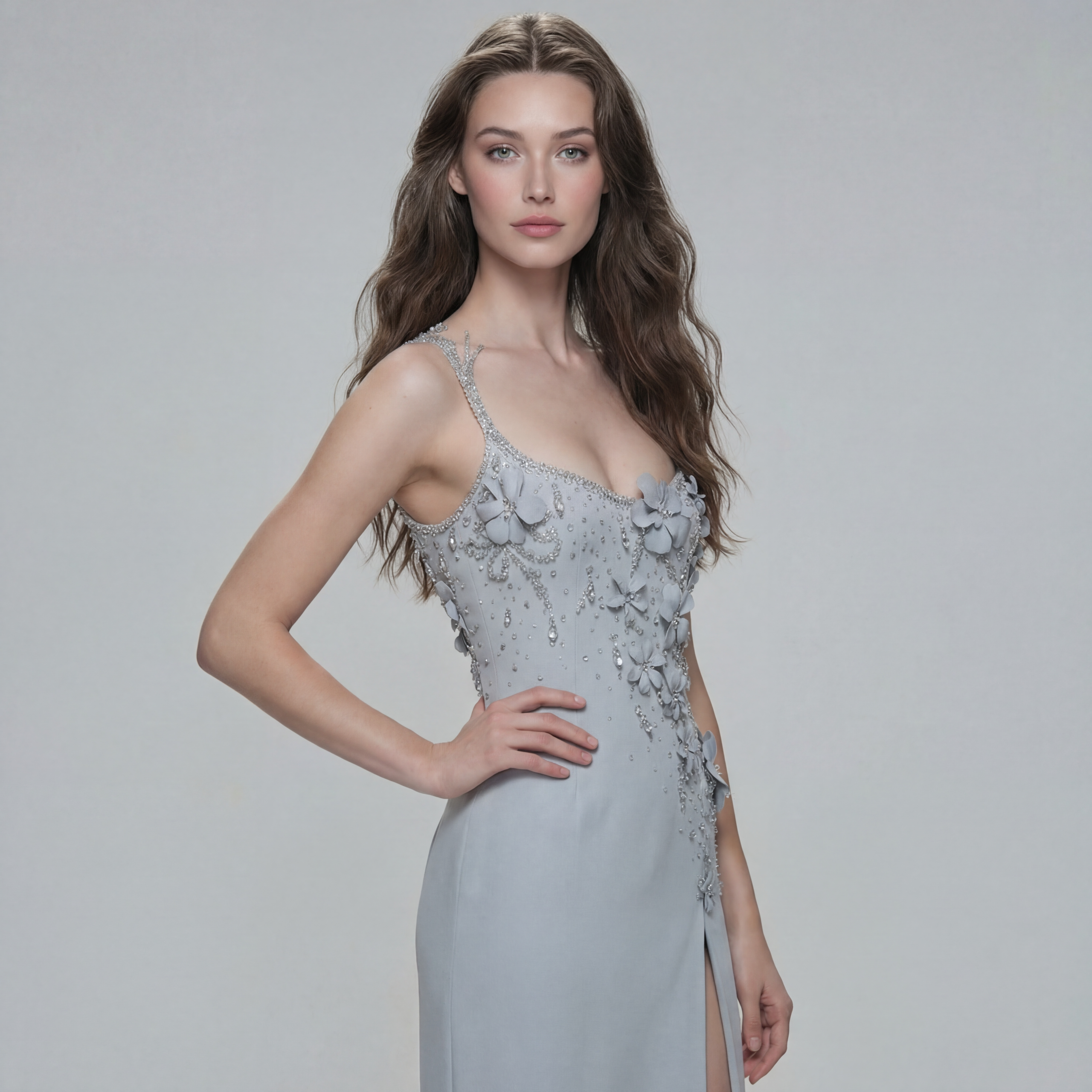 NCC224C One Shoulder Floral Embellished Dress with Crystal Beading Detailing - 2