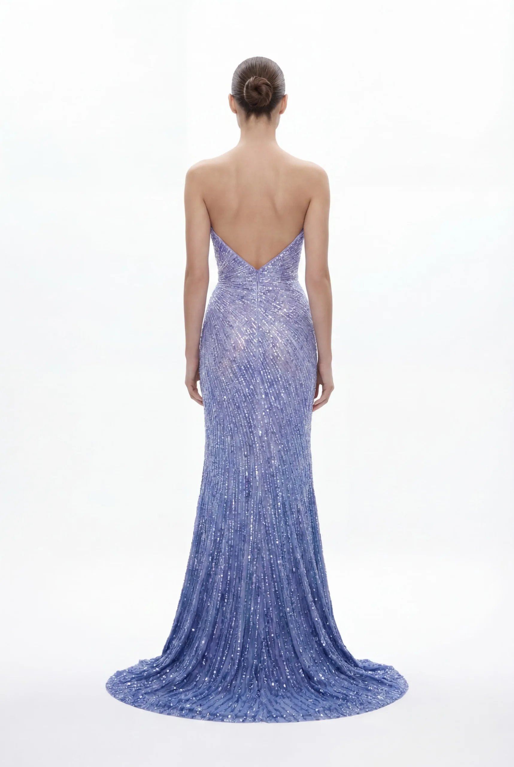 Ice Lavender Hand Embellished Strapless High Slit Dress - 2