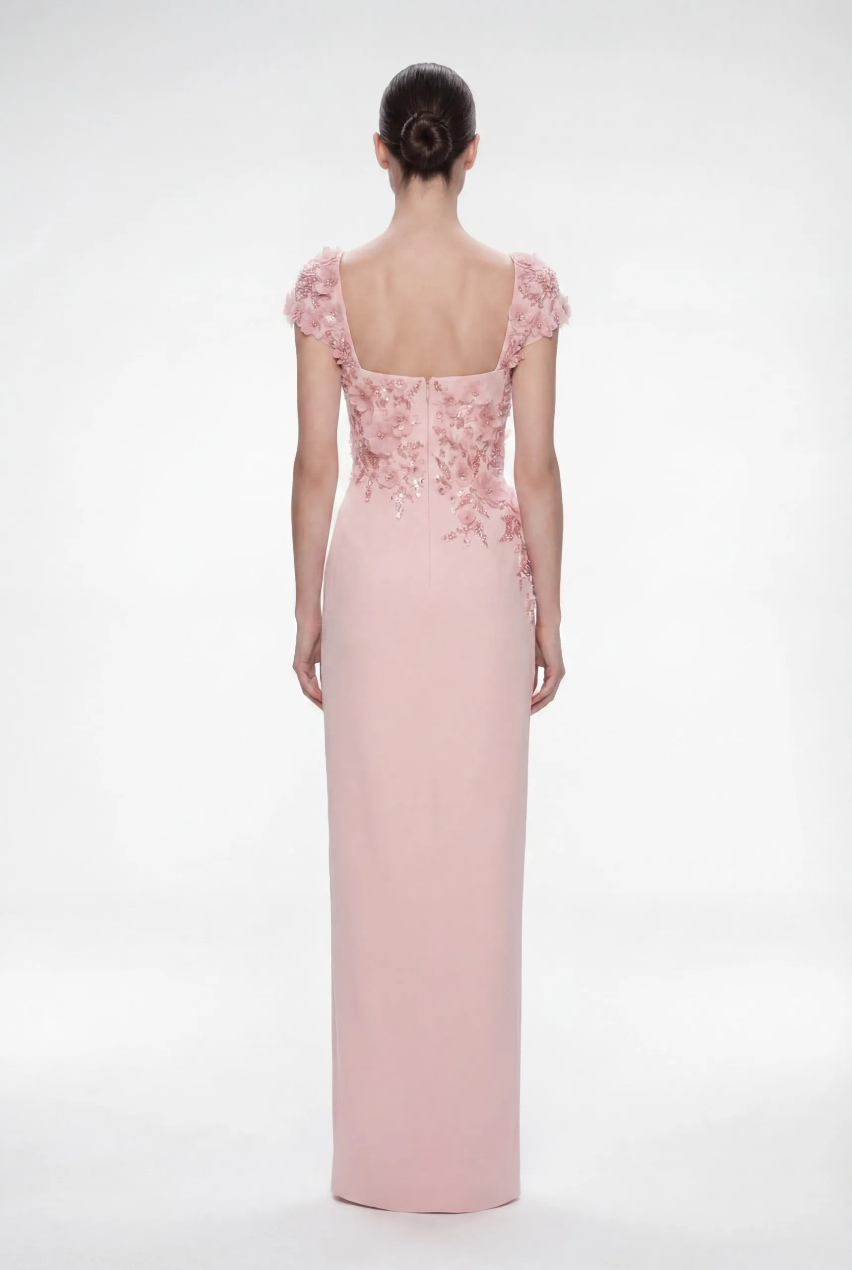 Blush Pink Hand-Embellished Cap Sleeve Fitted Dress - 4