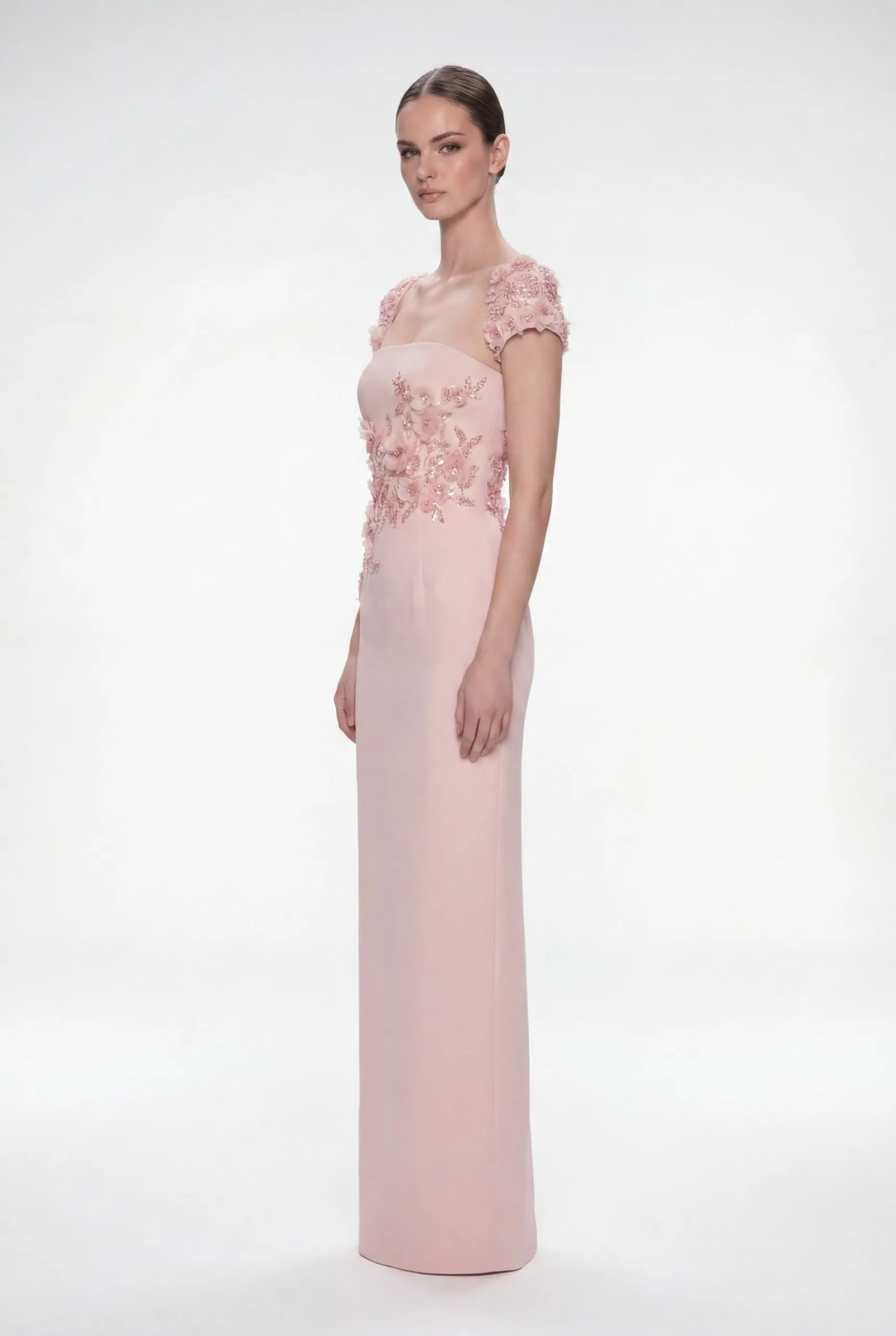 Blush Pink Hand-Embellished Cap Sleeve Fitted Dress - 3