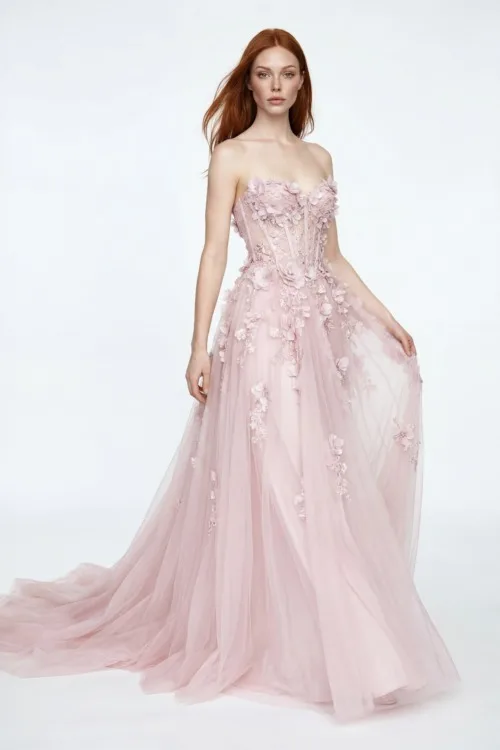 Blush Bloom Corset Tulle Couture Gown