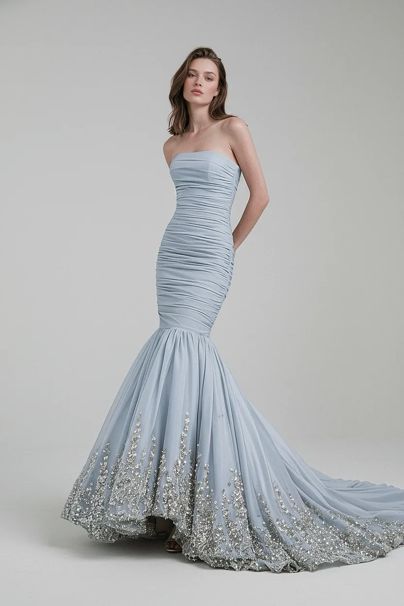 Ice Blue Embellished Mermaid Gown - 1