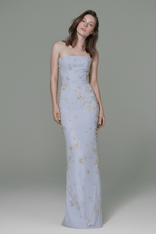 Ice Blue Embellished Strapless Evening Dress