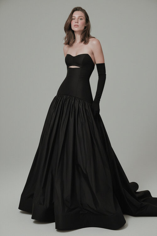 Black Strapless Ball Gown with Gloves