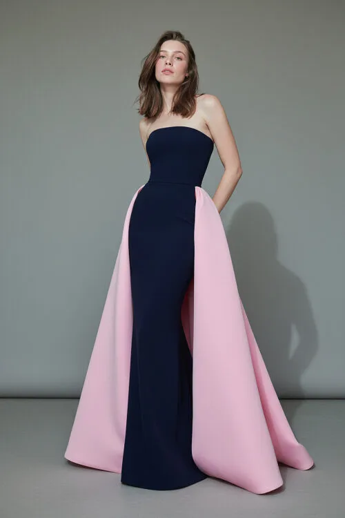Two Tone Strapless Overskirt Evening Gown