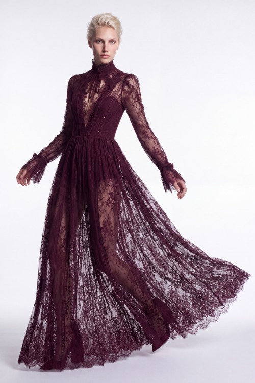 Bordeaux Lace High-Neck Long Sleeves Dress