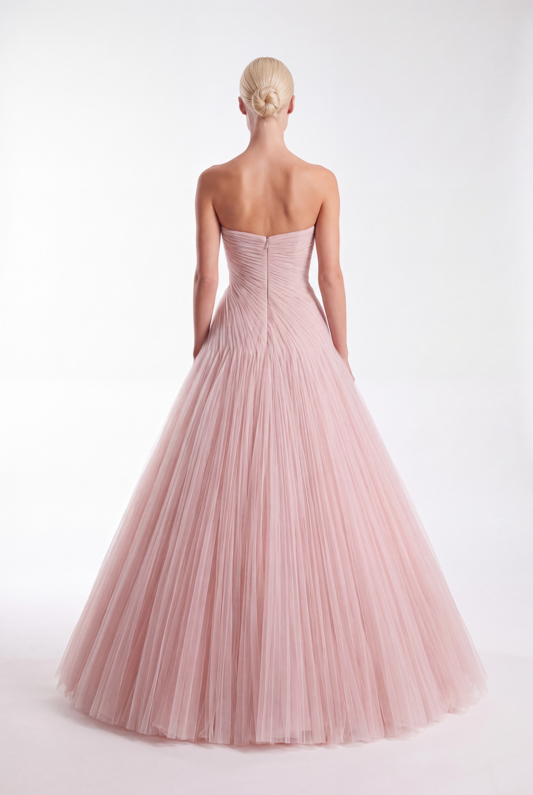NCCF27-906C Blush Pink Strapless Draped Tulle A-Line Ball Gown - 3