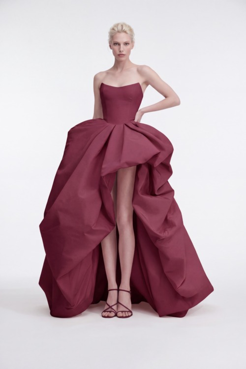 Dusty Rose Strapless Sculpted High-Low Ball Dress