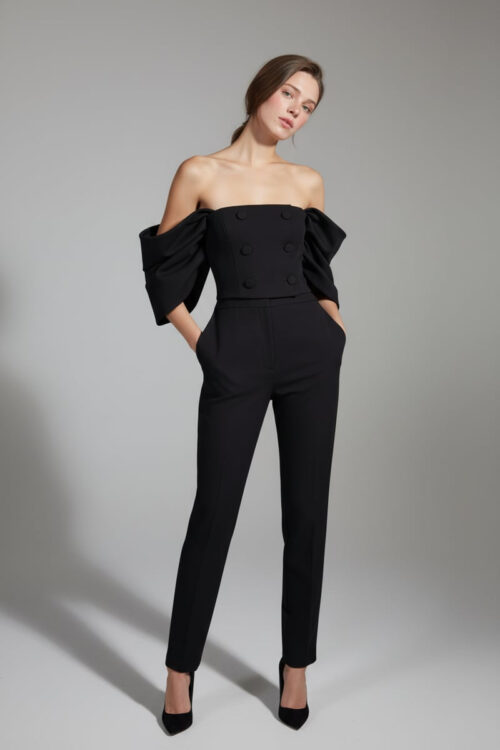 Off-Shoulder Strapless Crepe Bustier & Pants