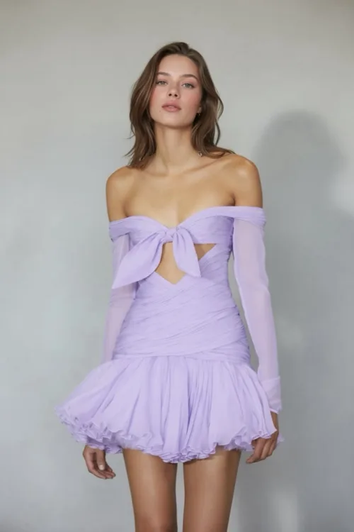 Off-Shoulder Draped Chiffon Mini Dress