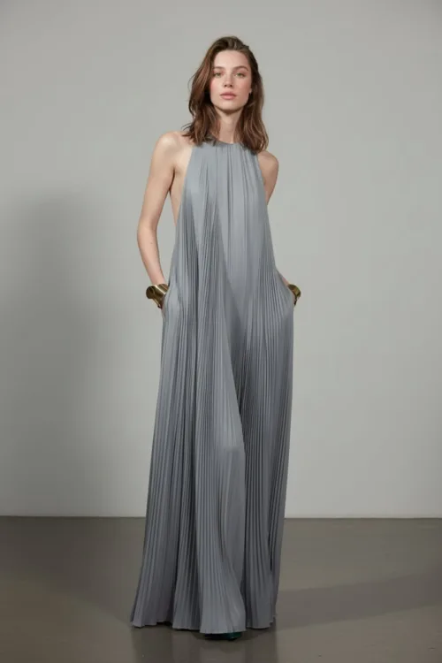 Soft Pleat Halter Maxi Dress