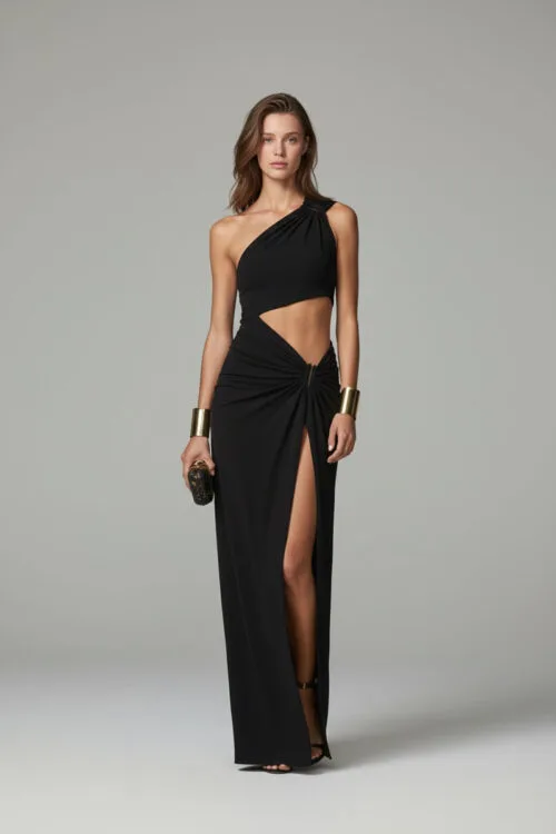 Sculpted One-Shoulder Slit Gown