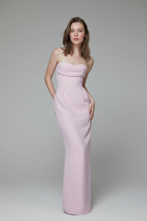 Strapless Pastel Pink Column Evening Dress