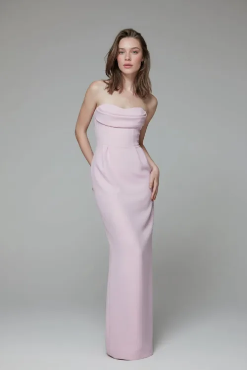 Strapless Pastel Pink Column Evening Dress