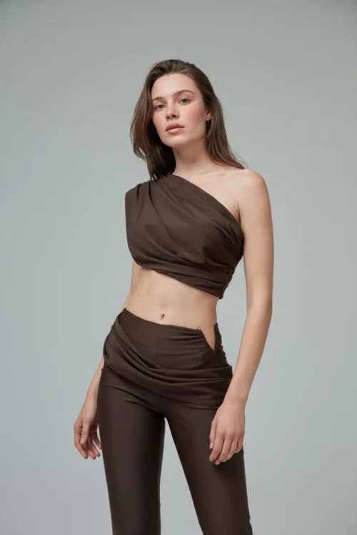 One Shoulder Draped Top & Flared Pant Set