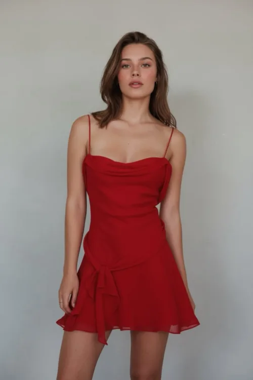 Spaghetti Strap Draped Mini A Line Dress