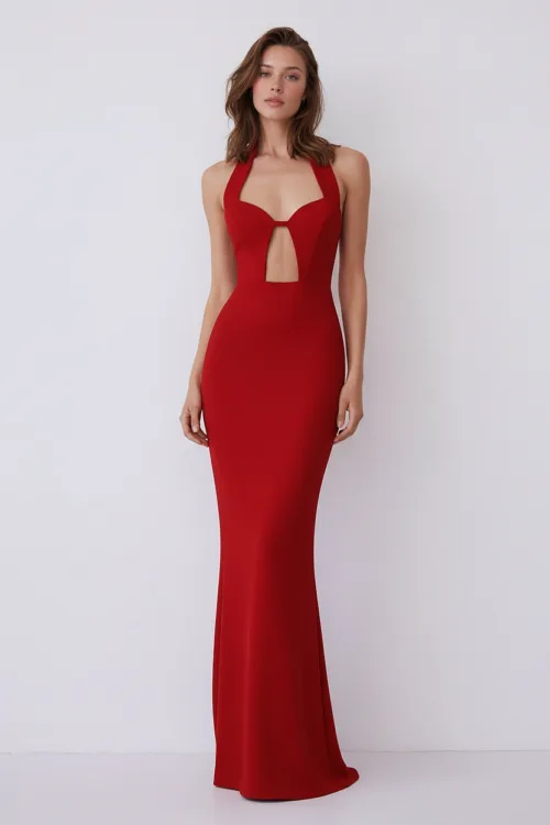 Halter Neck Cut Out Evening Dress