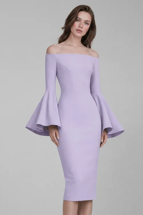 OffShoulder Bell Sleeve Pencil Dress