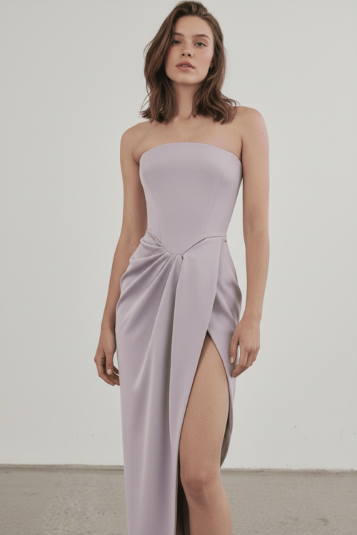 Strapless Draped Slit Evening Dress
