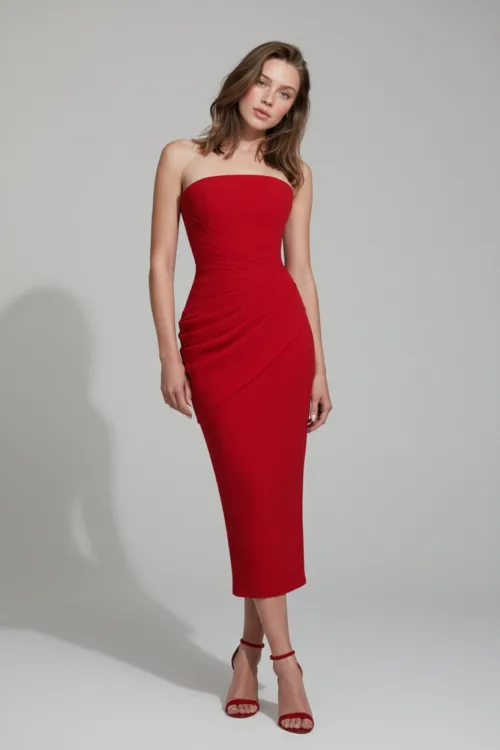 Scarlet Strapless Draped Dress