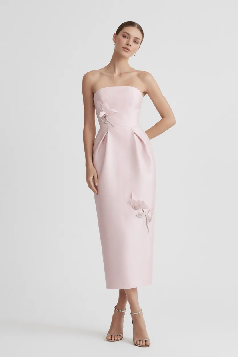 Strapless Floral Embellished Dress - 1
