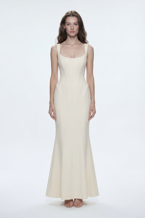 Minimal Corset Line Maxi Pale Yellow Dress
