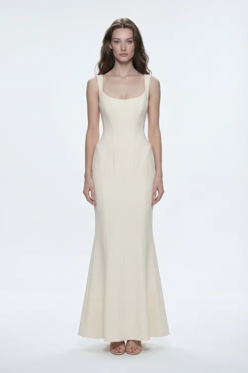 Minimal Corset Line Maxi Pale Yellow Dress